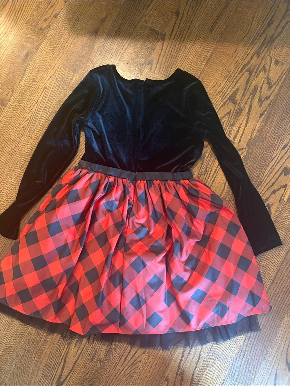 Cat & Jack Black Velvet Top Red and Black Plaid Skirt Holiday Dress
